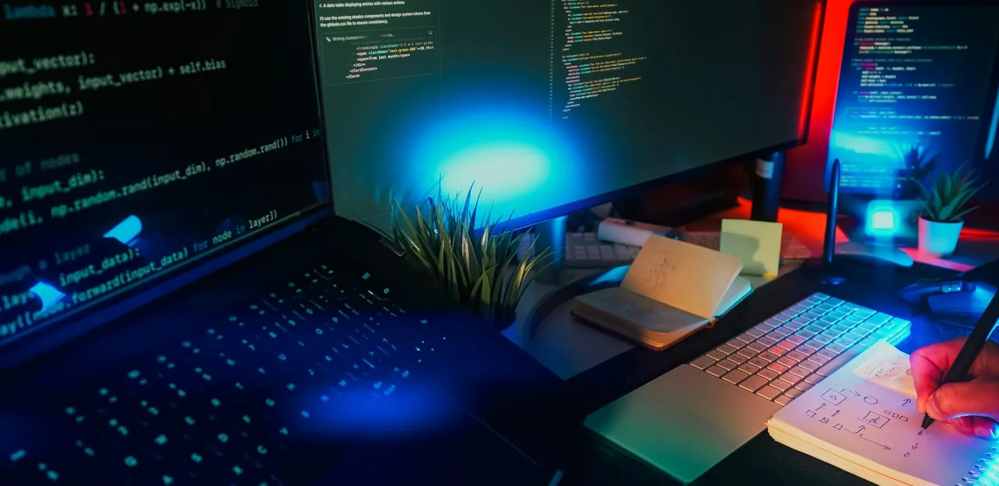 Code-Editor mit Neon-Beleuchtung